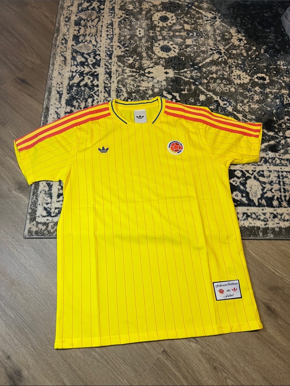 adidas Yellow Soccer Jersey with Red Shoulder Stripes